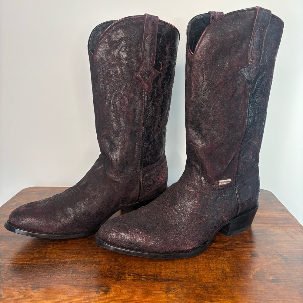 Men's Vaccari Distressed Leather Western Boots - Rich Redish Brown/Black